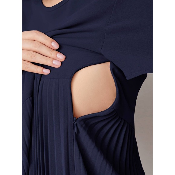 Maternity Self Belted Pleated Dress - Picture 5 of 8